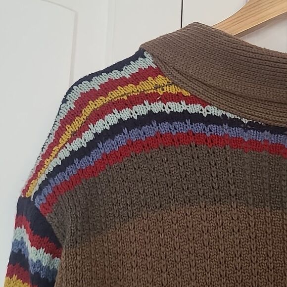 OrderPlus Men’s Striped Multicolor Retro Style Hipster Cardigan Sweater Size L - Picture 7 of 10